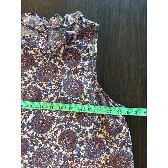 J.Crew Floral Paisley Print Sleeveless Linen Top With Ruffle Collar Size M - Picture 4 of 8